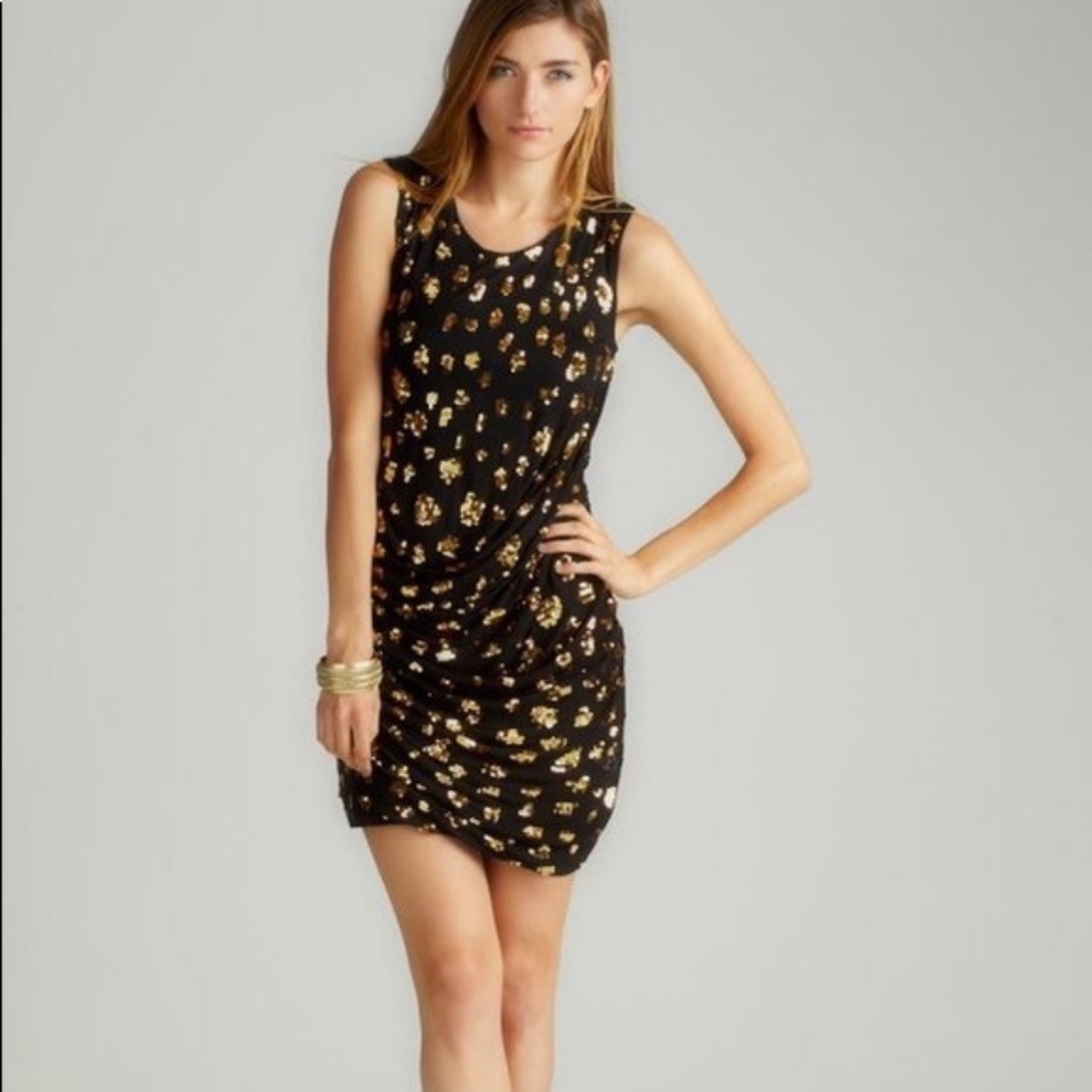 French Connection Black and Gold Sequin Dress